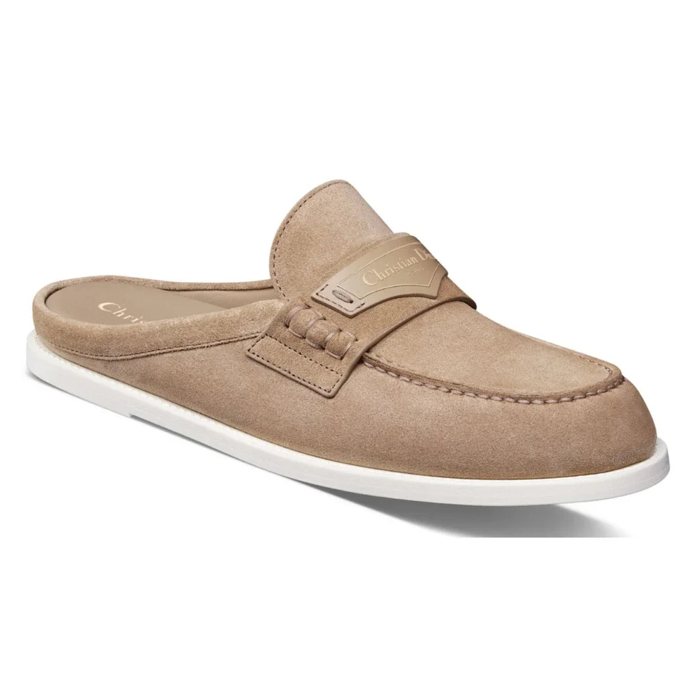 Dior Boy Mule Corde Beige Suede Leather Backless Slip On Logo Loafer Flat 42 - Picture 1 of 16